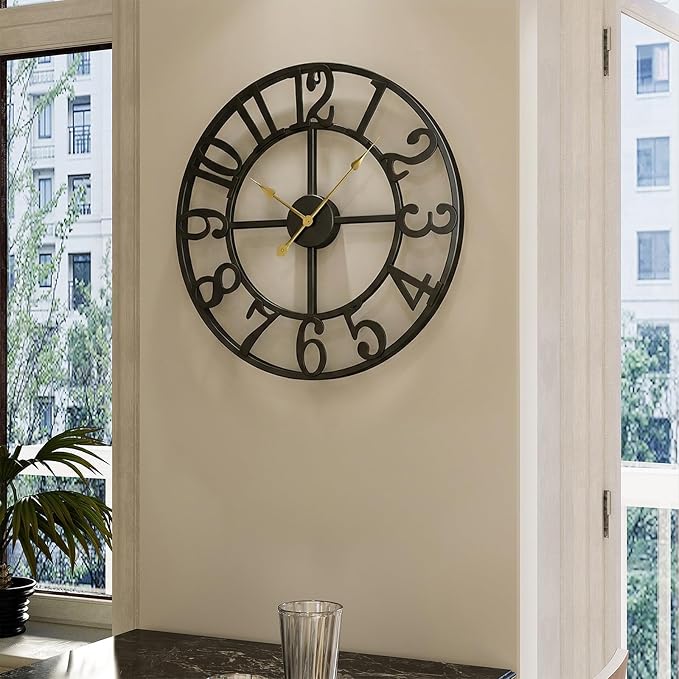 Cuspin 16 Inch Large Wall Clock, Modern Black Metal Clock - Image 8
