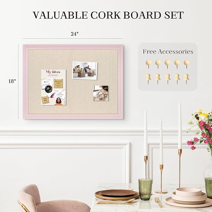 Large Cork Board with Linen, Picture Display Vision Board Corkboards - Image 3