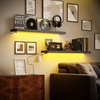 BAMEOS Floating Shelves with LED Light, Wall Mounted Wooden Shelves with - Image 4