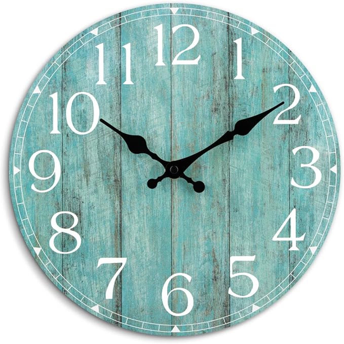 Wall Clock, 16 Inch Teal Silent Non-Ticking Kitchen Decor, Rustic Vintage by HYLANDA