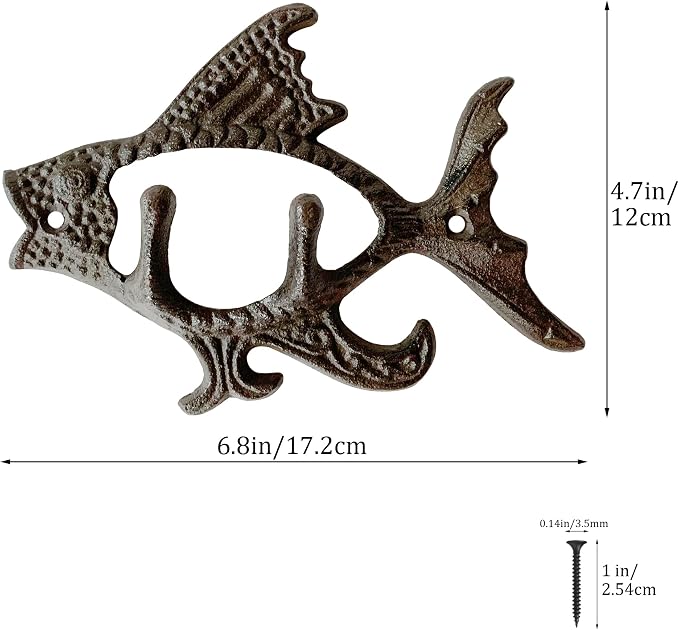 Rustic Fish-Shaped Decorative Wall Hook Rack Hangers - Image 2
