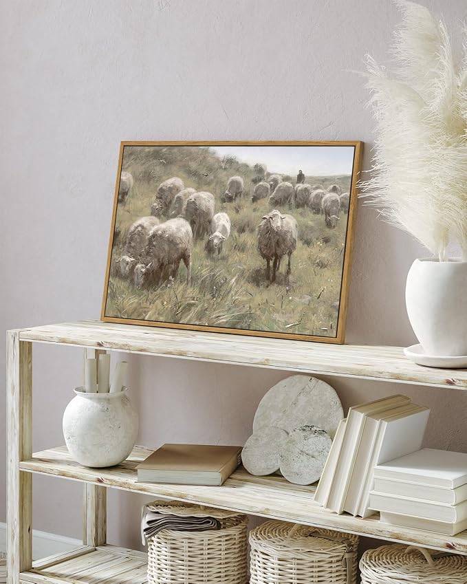 InSimSea Framed Canvas Wall Art Vintage Decor, Sheep on the Dunes Pictures - Image 2
