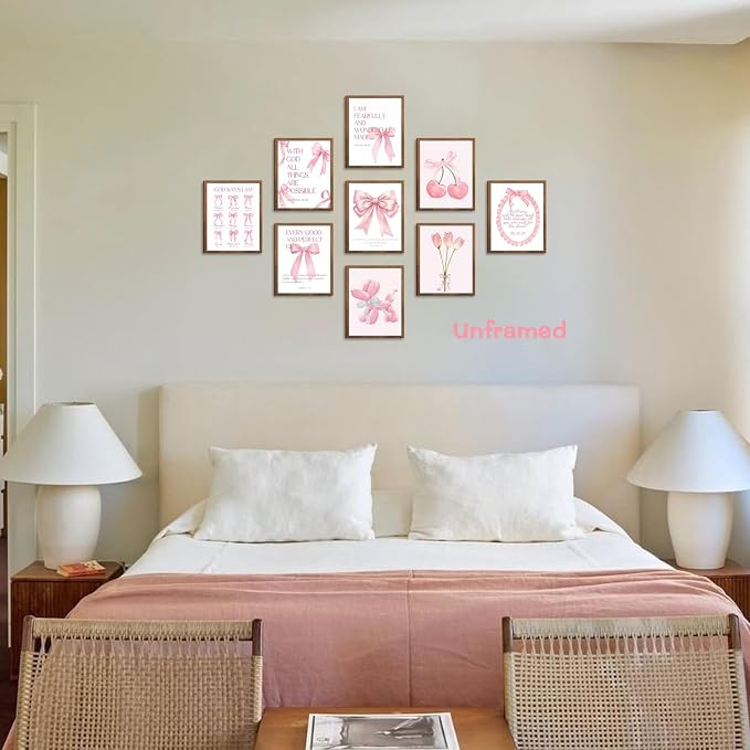 Pink Bows Bible Verse Christian Canvas Wall Art Set of 9, Trendy Posters Prints - Image 7