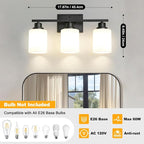 Unicozin 3-Light Bathroom Light Fixtures, Modern Black Vanity Light Over Mirror - Image 3