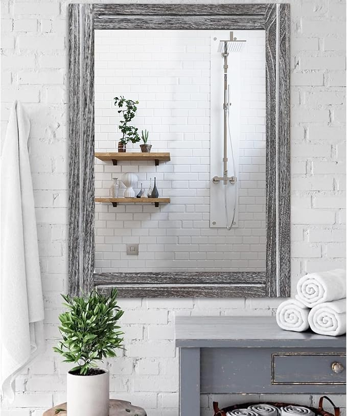 AAZZKANG Rustic Mirror Large Wood Framed Wall Mirror 70 x 50cm Rectangle - Image 4