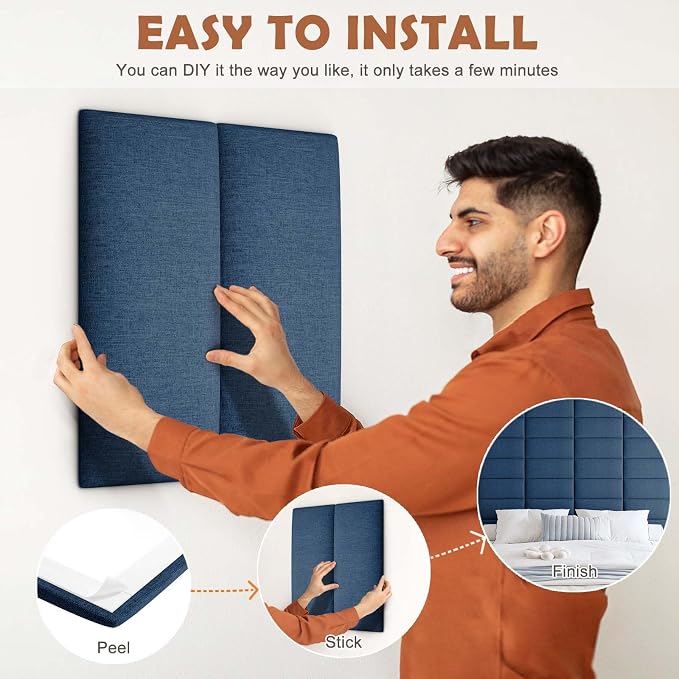 IFNOW Upholstered Wall Mounted Headboard, 3D Soundproof Wall Panels Peel and - Image 6