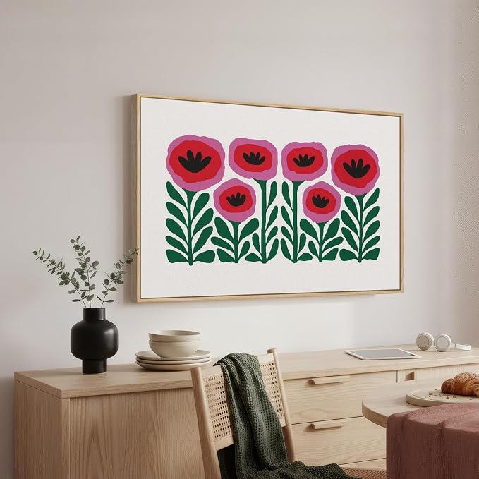 Framed Floral Wall Art for Bedroom, Large Pink Flower Canvas Artwork for Living - Image 2