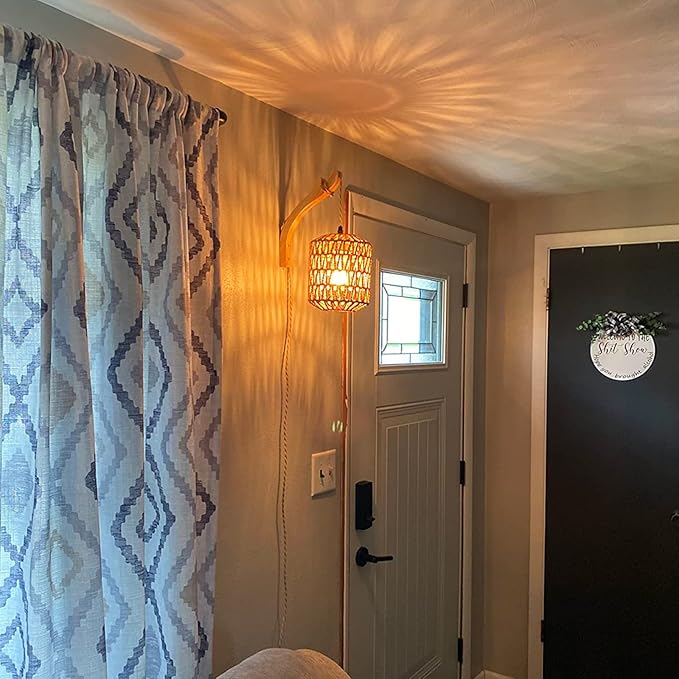 Frideko Rattan Wall Lamp with Plug in Cord Hand Woven Plug in Wall Sconces - Image 2