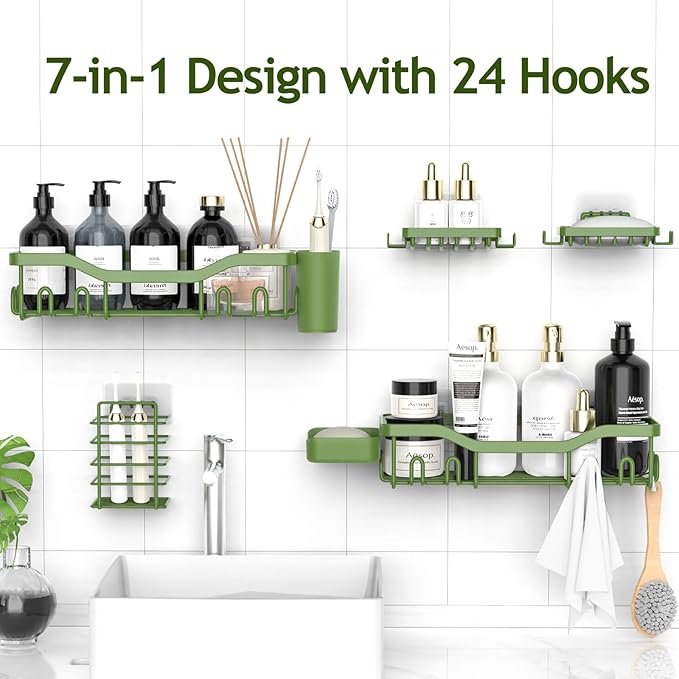 NESOMI Shower Caddy Adhesive Shower Organizer 7-Pack, Rustproof Stainless Steel - Image 4