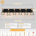 FadimiKoo 6-Light Farmhouse Bathroom Lighting Fixtures, Wood Black Vanity - Image 2