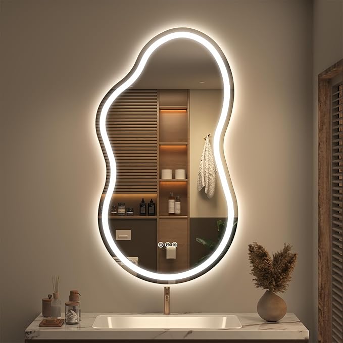 SMIROR Irregular Led Bathroom Mirror 20x 36 inch, Cloud Lighted Vanity Mirror by SMIROR