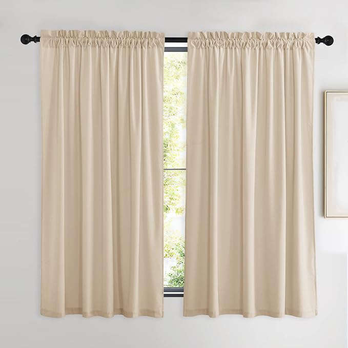 NICETOWN Beige Velvet Curtains 63 inches 2 Panels Set, Thermal Insulated Heavy by NICETOWN