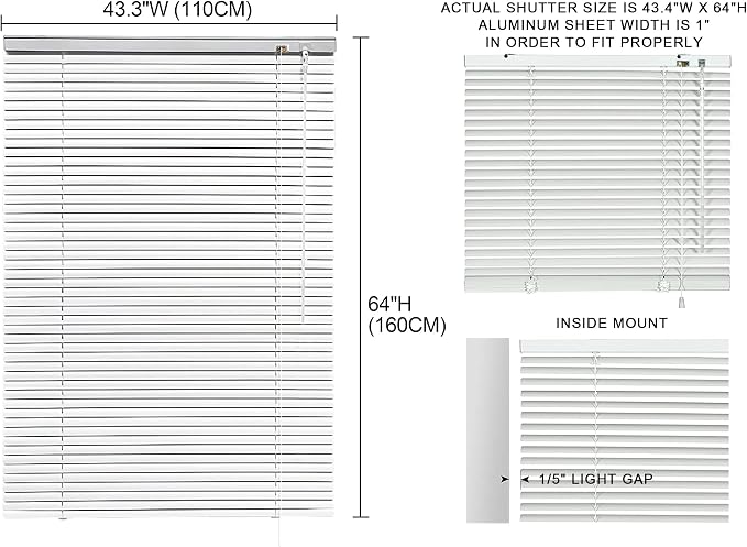YIIBAII Mini Blinds Suitable for 44" W x 64" H Windows 1" Aluminum Horizontal - Image 6
