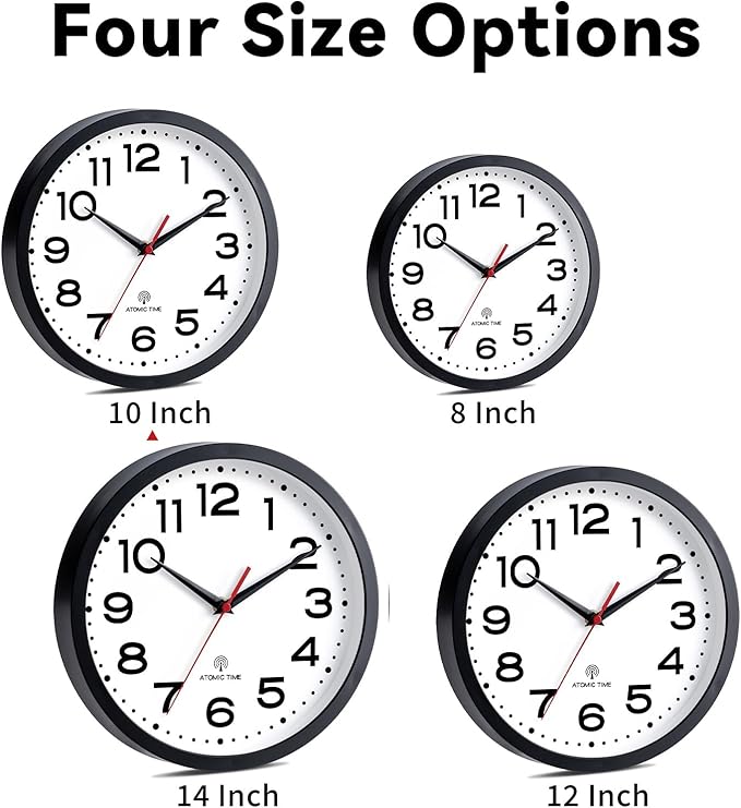 Roymnie Atomic Wall Clock 10 Inch, Modern Clock Battery Operated Classic Analog - Image 4