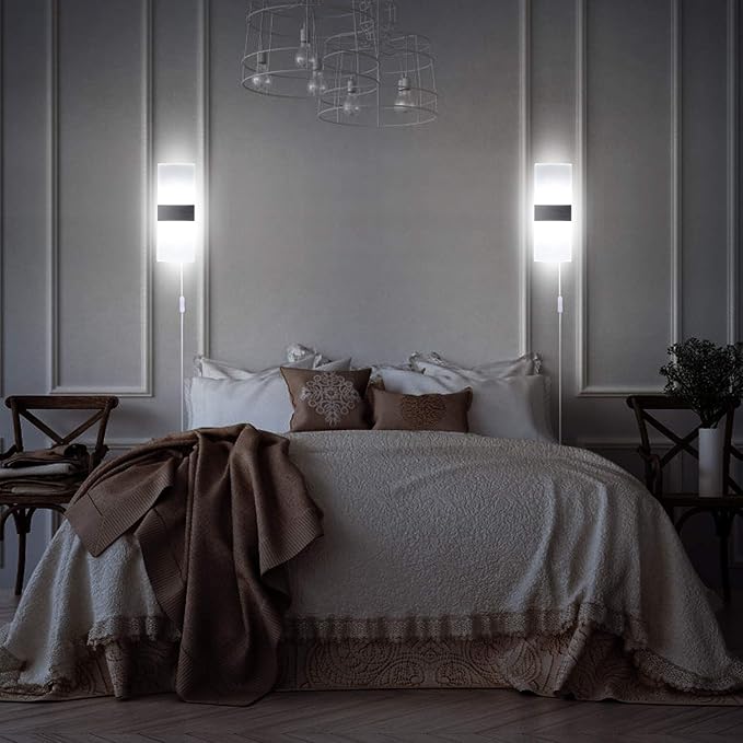 TRLIFE Modern Wall Sconces Set of 2, Wall Sconce Plug in 12W LED 6000K Cool - Image 2