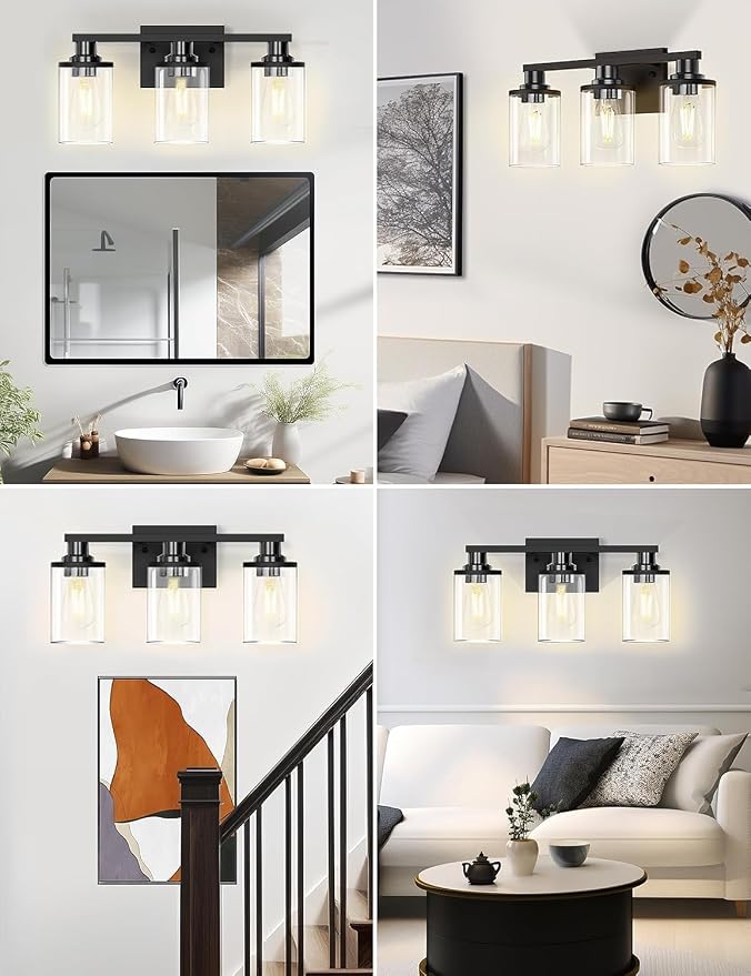 DORESshop 20 Inch Bathroom Light Fixtures, 3-Light Black Bathroom Lighting - Image 5