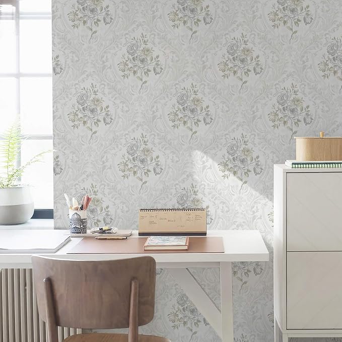 Ismoon Floral Peel and Stick Wallpaper Vintage White and Grey Contact Paper - Image 9