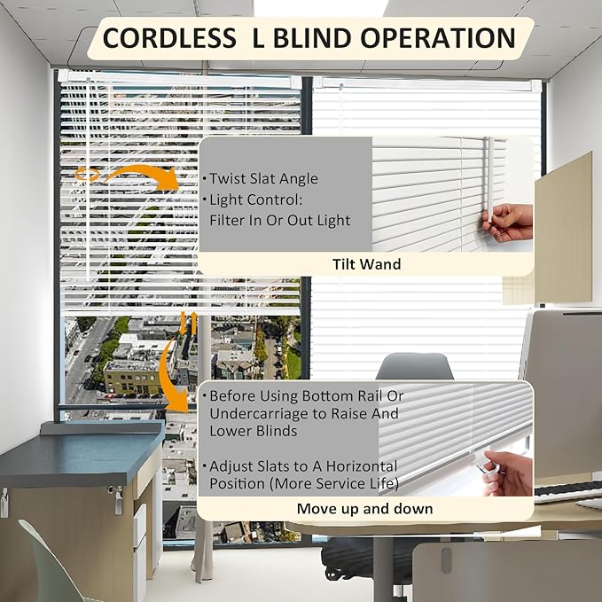 Cordless Vinyl Mini L Blinds 21" W x 48" H, Light Filtering, Arrive 1/2 Inch - Image 3