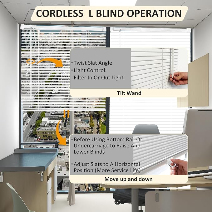 Cordless Vinyl Mini L Blinds 31" W x 48" H, Light Filtering, Arrive 1/2 Inch - Image 3