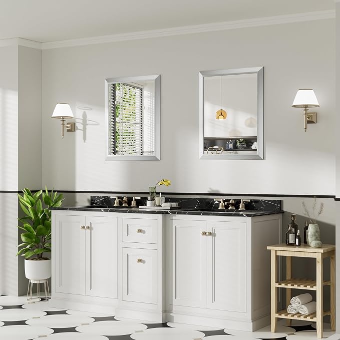 24x30 Inch Brushed Silver Bathroom Mirror - Image 4