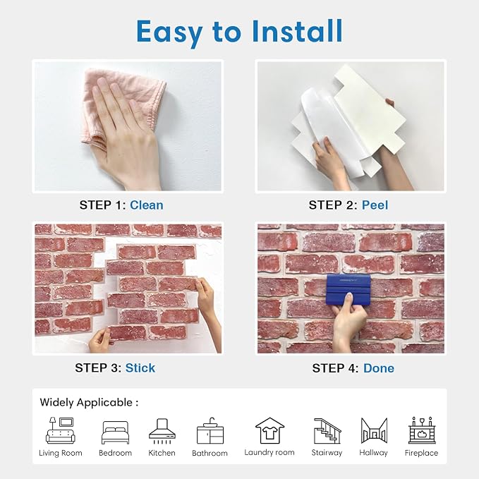 COMSTICKC 3D Red Brick Wall Panel, Peel and Stick Brick Panels - Image 8