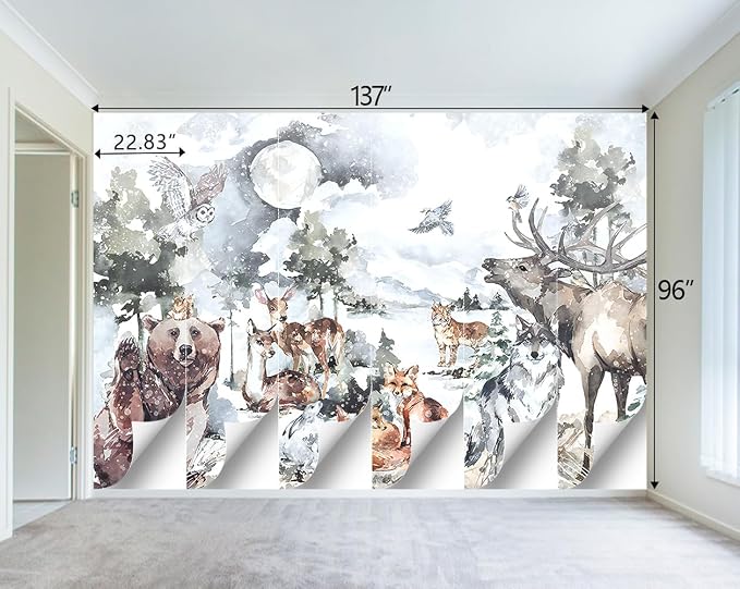 Boys or Girls Cartoon Watercolor Animals wallpeper Nursery Kids Bedroom wall - Image 4