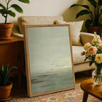 Framed Sage Green Japanese Canvas Wall Art Set of 2, Minimalist Moon and Birds - Image 8