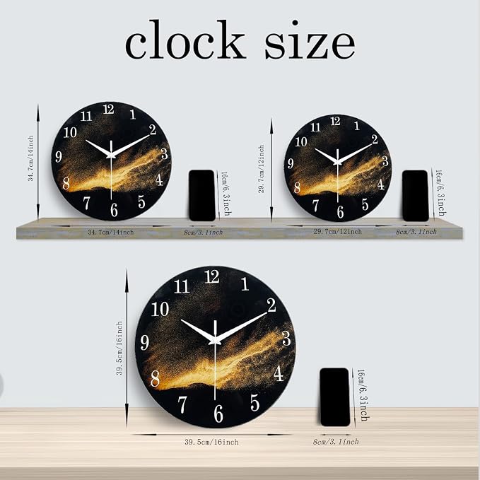 Black and Gold Modern Wall Clocks Battery Operated 12 Inch Silent Wall Clock - Image 6