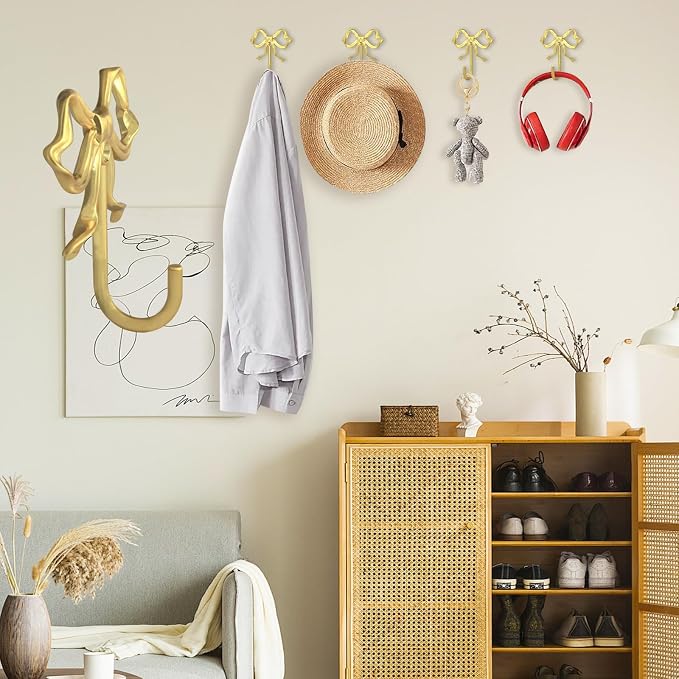 2Pcs Large Size Gold Bow Wall Hook, Metal Hook, Bow Room Decor Hooks - Image 7