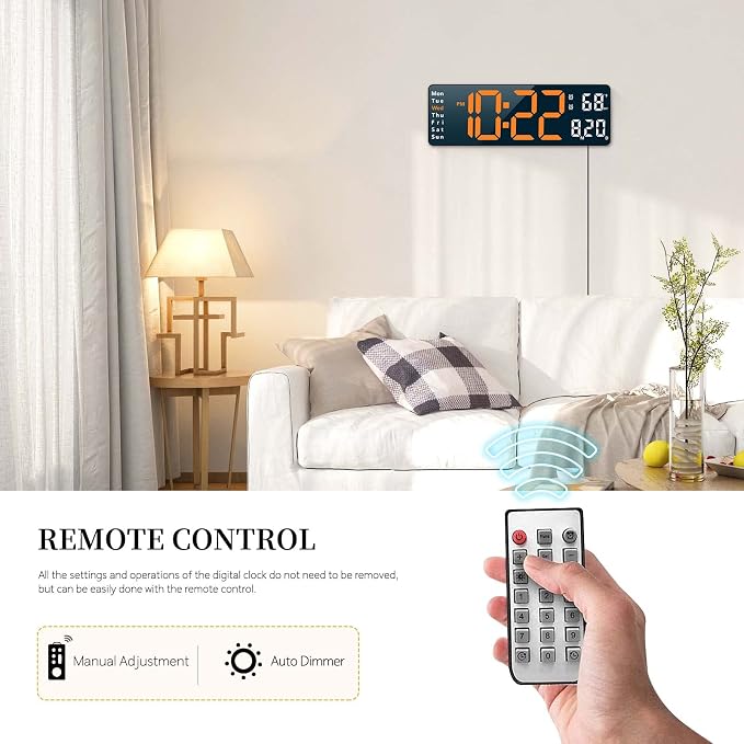 Abovsare Digital Wall Clock for Living Room Decor, Desk Alarm Clock for Bedroom - Image 4