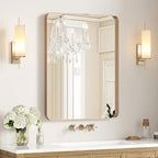 USHOWER Gold Bathroom Mirror 24"x36", Brushed Gold Rounded Rectangle Mirror - Image 8