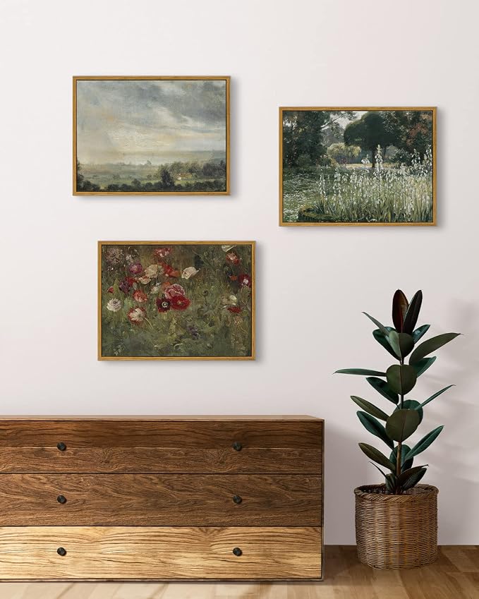InSimSea Framed Canvas Wall Art Vintage Decor, FLoral Wall Art Decorations - Image 2