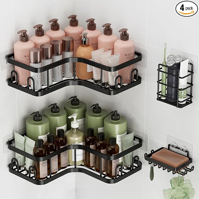Veken Corner Shower Caddy 4-Pack, Advanced Rustproof Design, No Drilling by Veken