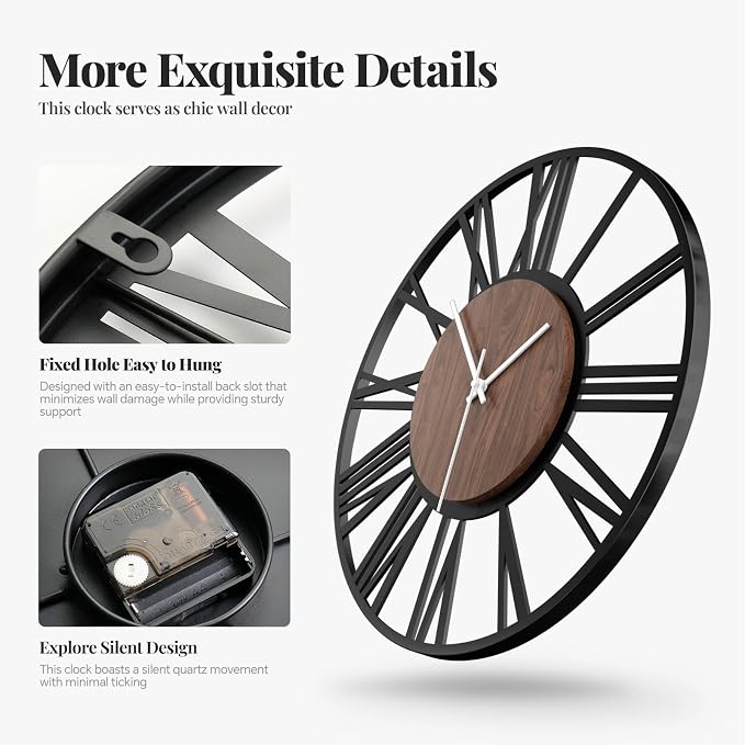 Cuspin 30 Inch Large Wall Clock, Silent Non Ticking Battery Operated Roman - Image 5