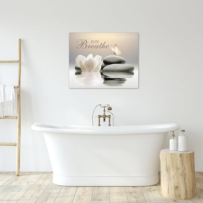 EOBTAIN Zen Stone Framed Wall Art 20x16 Inches Butterfly and Flower Spa - Image 6