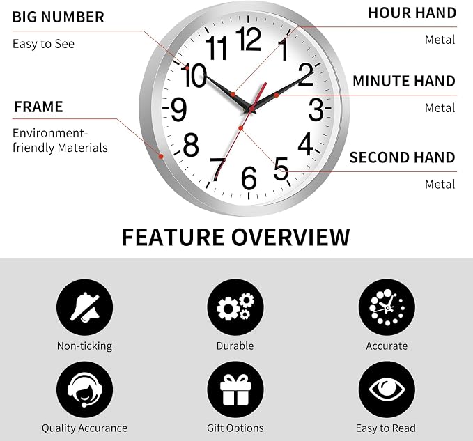 Rohioue Wall Clock Modern 8 Inch Battery Operated Silent Non Ticking Small - Image 3