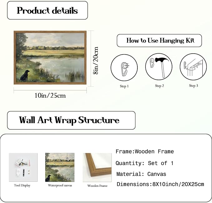 Framed Vintage Hunting Black Dog Wall Art, Rustic Country Nature Landscape - Image 5