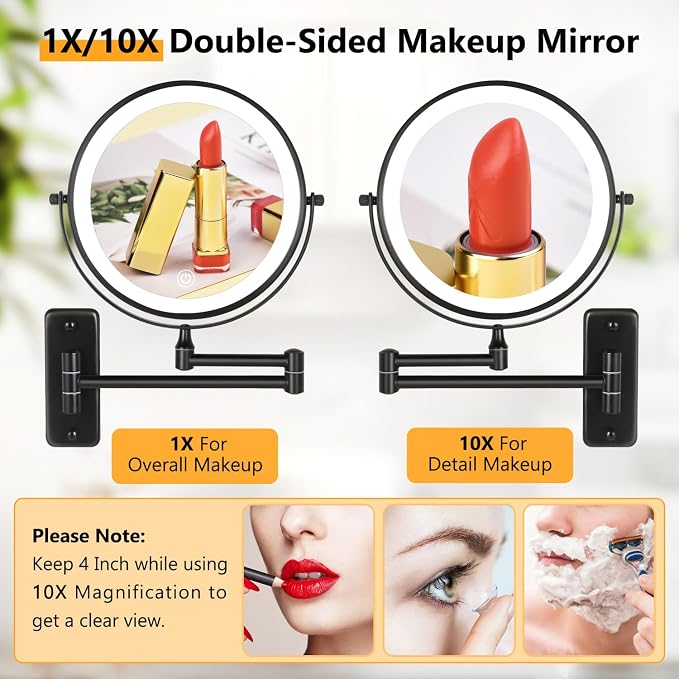 DECLUTTR Wall Mounted Lighted Makeup Mirror, 3 Color Lights, Touch Dimmable - Image 4