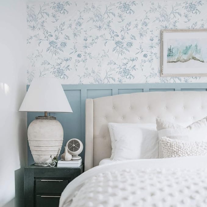 Ismoon Blue Wallpaper Peel and Stick Floral Vintage Stick on Wall Paper French - Image 4