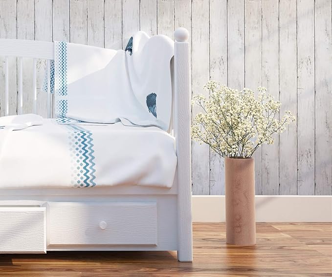 39.37 ft x17.7 in White Wood Peel and Stick Wallpaper White Wall Paper - Image 4