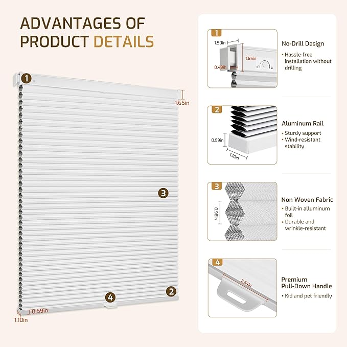 Grandekor No Drill No Tools Cordless Cellular Shades, UV Protection Privacy No - Image 9