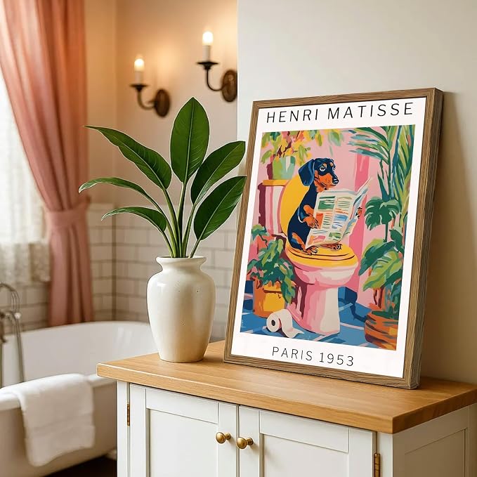 Funny Dachshund Bathroom Wall Art Henri Matisse Dog Bathroom Wall Decor Picture - Image 2