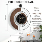 Modern Walnut Marble Dial Wall Clock, Large Wood Metal Frame Silent Non Ticking - Image 2