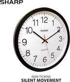 Sharp Wall Clock – Black, Silent Non Ticking 14 Inch Quality Quartz Battery - Image 2