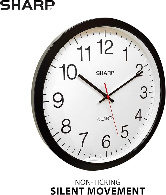Sharp Wall Clock – Black, Silent Non Ticking 14 Inch Quality Quartz Battery - Image 2