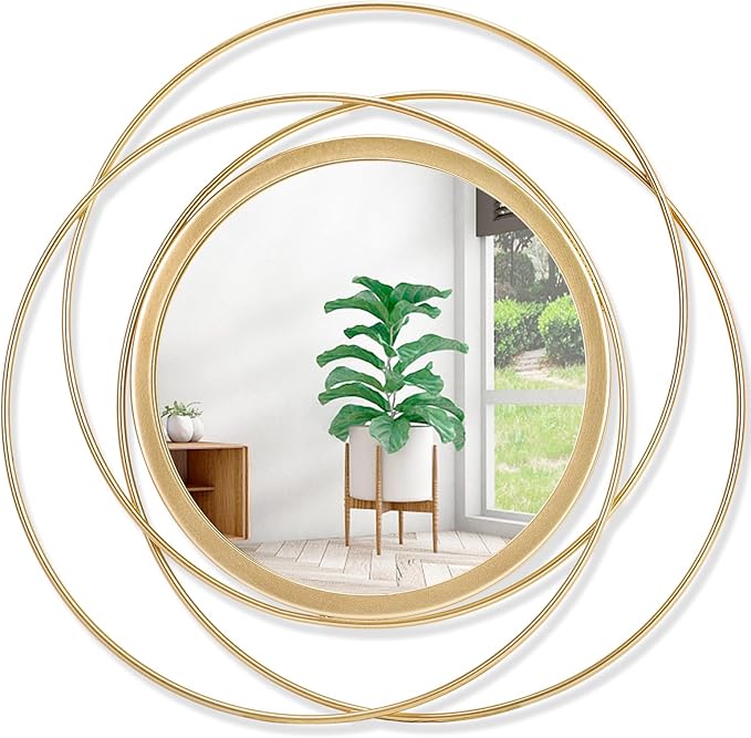 Gold Art Large Round Mirror by HLFMVWE