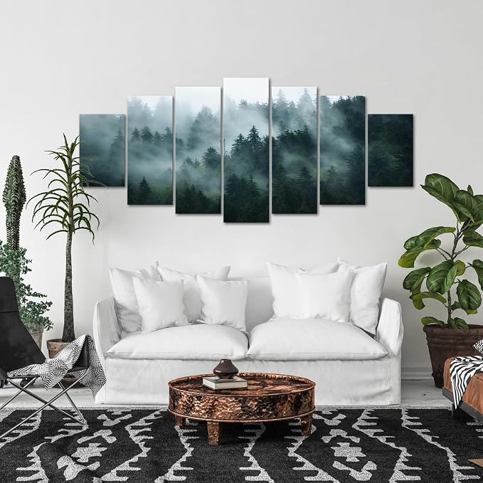 iKNOW FOTO XLarge 7 Panel Canvas Print Wall Art Misty and Fog Over Dark - Image 3