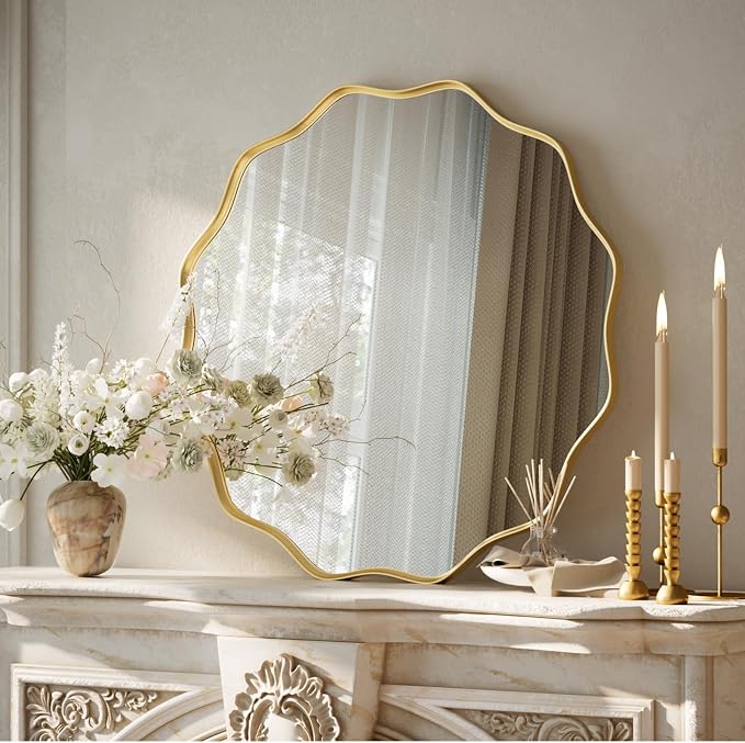 VooBang Gold Scalloped Circle Mirror, Hanging Leaning - Image 2
