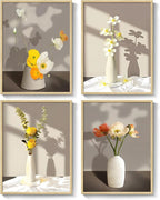 Framed Botanical Floral Wall Art, 4 Piece Yellow Flower Canvas Painting Prints by Cuspin