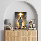 Jesus and Lamb Canvas Wall Art Christian Cross Jesus Walking Toward Light Wall - Image 4